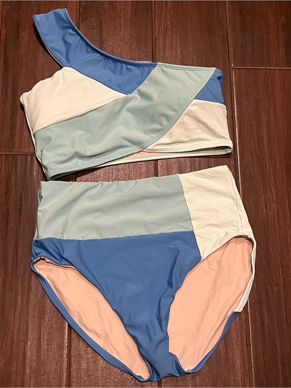 Hermoza Jenny Reimold Colorblock Bikini Set in Blue, Mint, & White